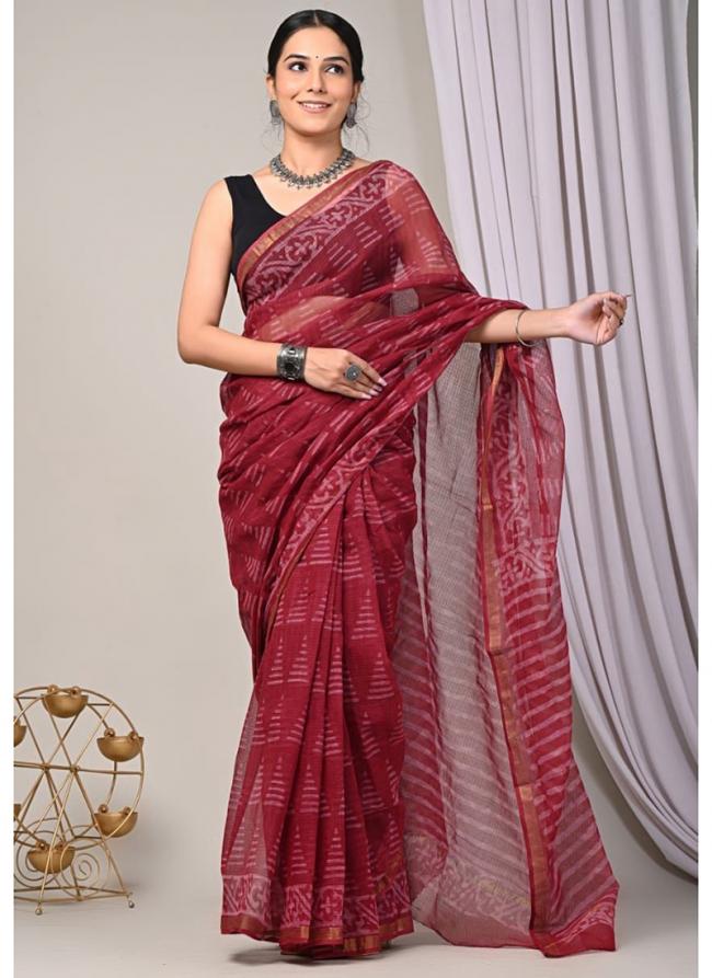 Cotton Kota Doriya Rose Pink Casual Wear Printed Saree